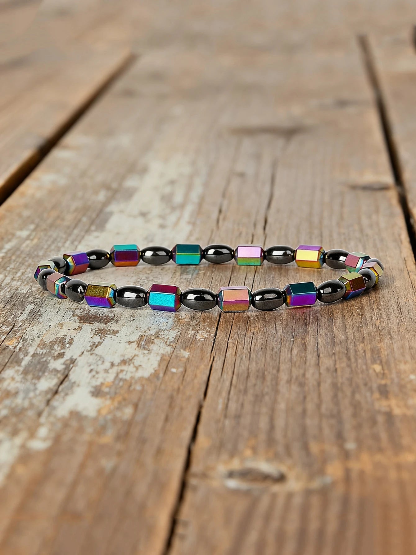Hematite Stone Bracelet Handmade Woven with Gold color Spacers Cylinder Beads Leather for Energy Protection Reiki Charm Jewelry