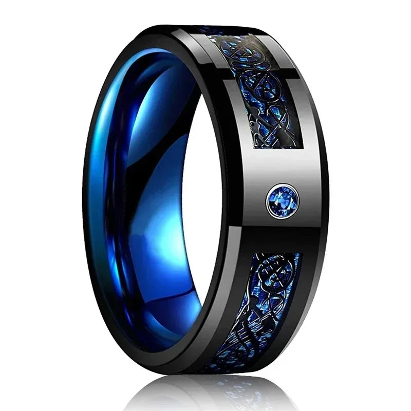 Fashion 8mm Stainless Steel Celtic Dragon Rings For Men Inlay Purple Carbon Fiber Rings Wedding Band Jewelry Birthday Gifts