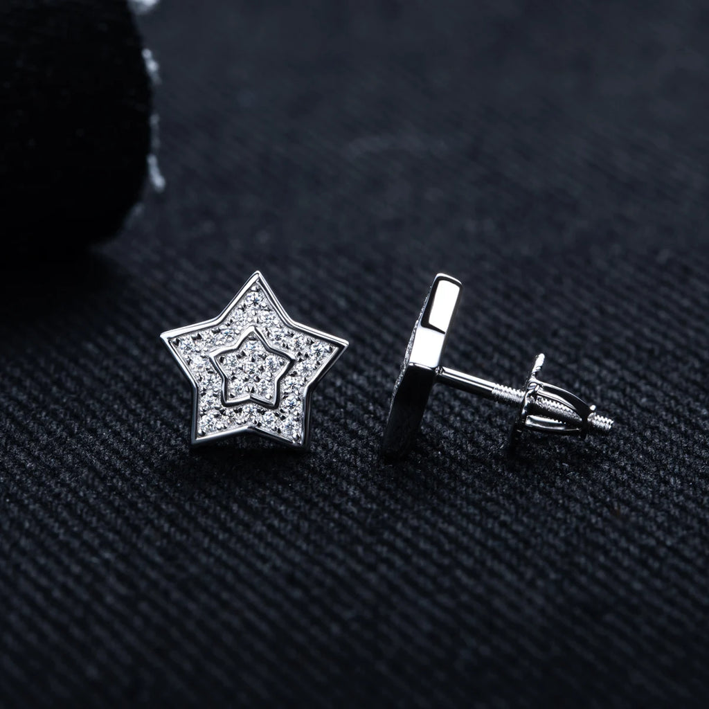 Iced Out Star Stud Earrings — 925 Silver