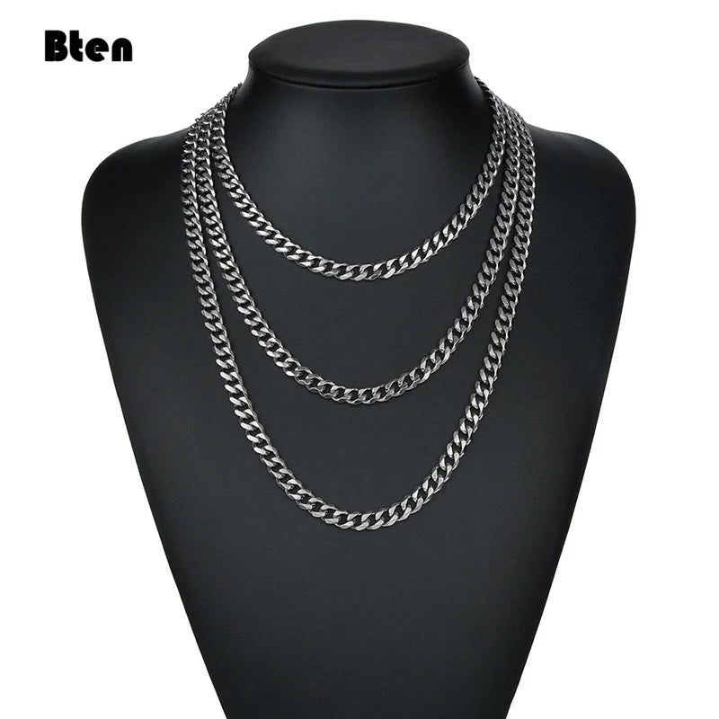 3mm 7mm Wide Stainless Steel Chain Cuban Link Chains Chokers Necklace For Mens Jewelry Silver Plated Solid Metal Fashion Jewelry
