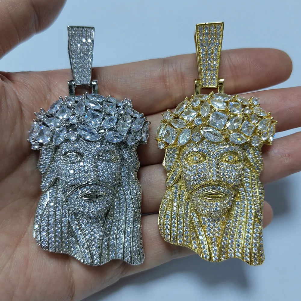 Hip Hop 5A+ CZ Stone Paved Bling Iced Out Big JESUS PIECES Pendants Necklaces for Men Rapper Jewelry with 14MM cuban