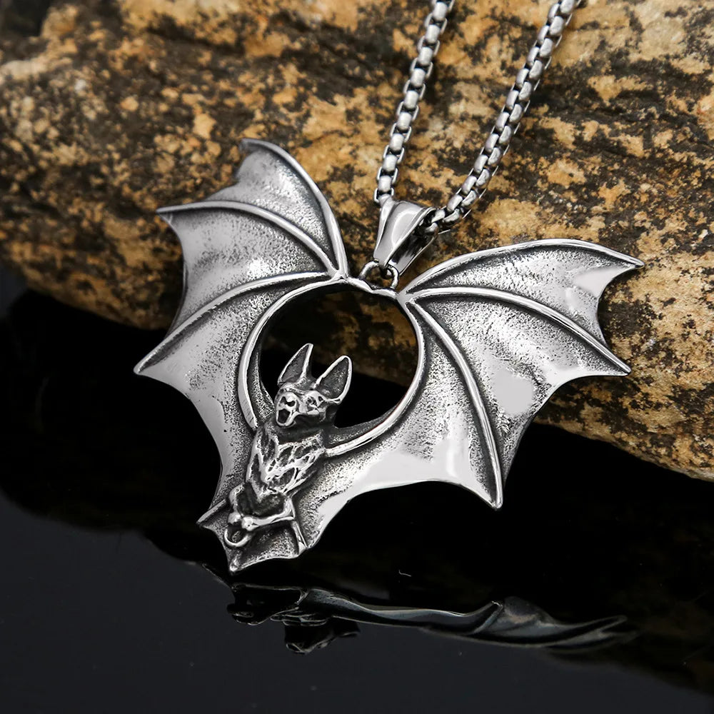 Gothic Bat Stainless Steel Pendant Necklace