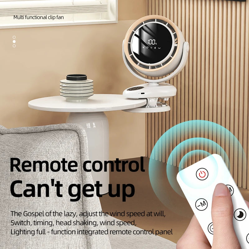 Circulating Clip Fan 4000 mAh Large Capacity Rechargeable Mini Desktop Fan With Remote Control Table Fan With Night