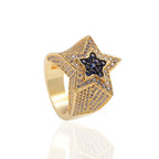 Hip Hop 3A+ CZ Stone Paved Bing Iced Out Five-Pointed Star Rings for Men Women Unisex Rapper Jewelry Gold Silver Color