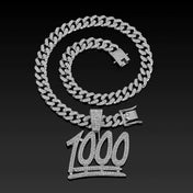 Iced Out Number 1000 Pendant Necklace — Cuban Chain, 14MM