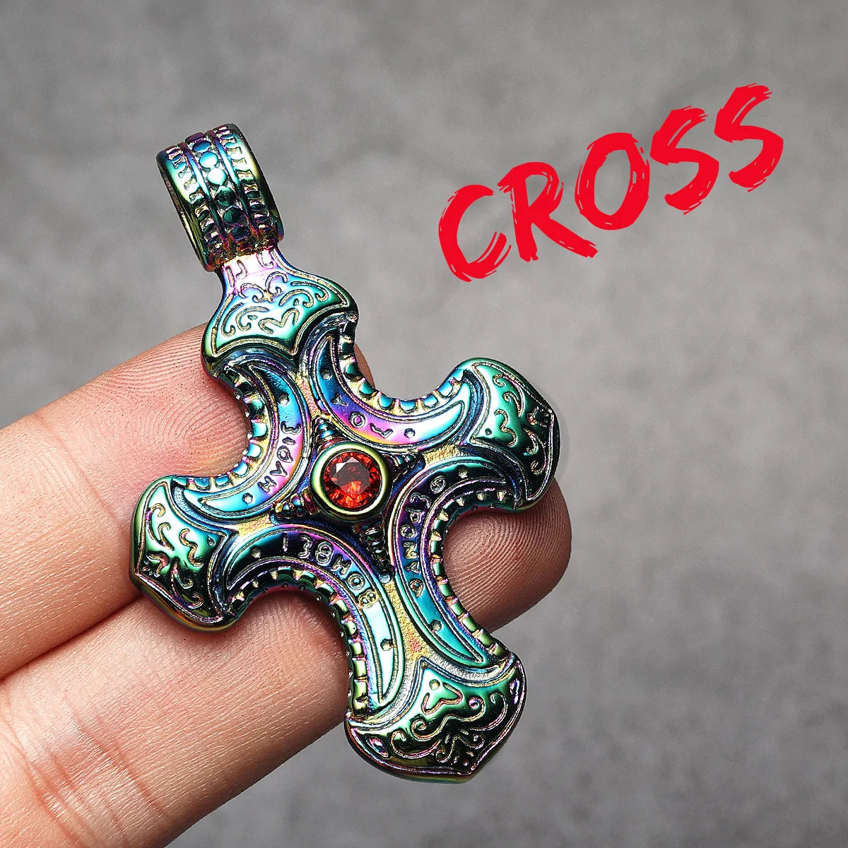 Cross Gemstone Pendant — Stainless Steel