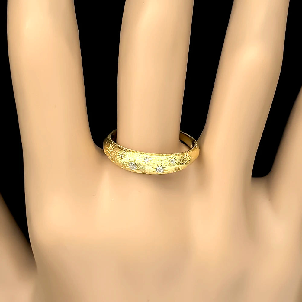 Two-Tone Ring Sterling Inlaid Shiny Zircons Matte