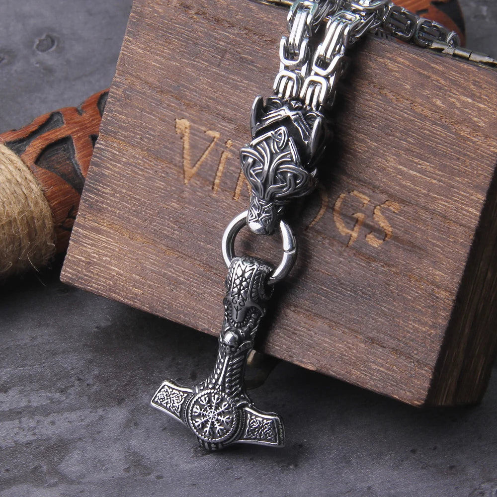 Never Fade Men Celtic Wolf Necklaces Viking Vegvisir Amulet Hammer Pendant Norse Runes Anchor Stainless Steel King