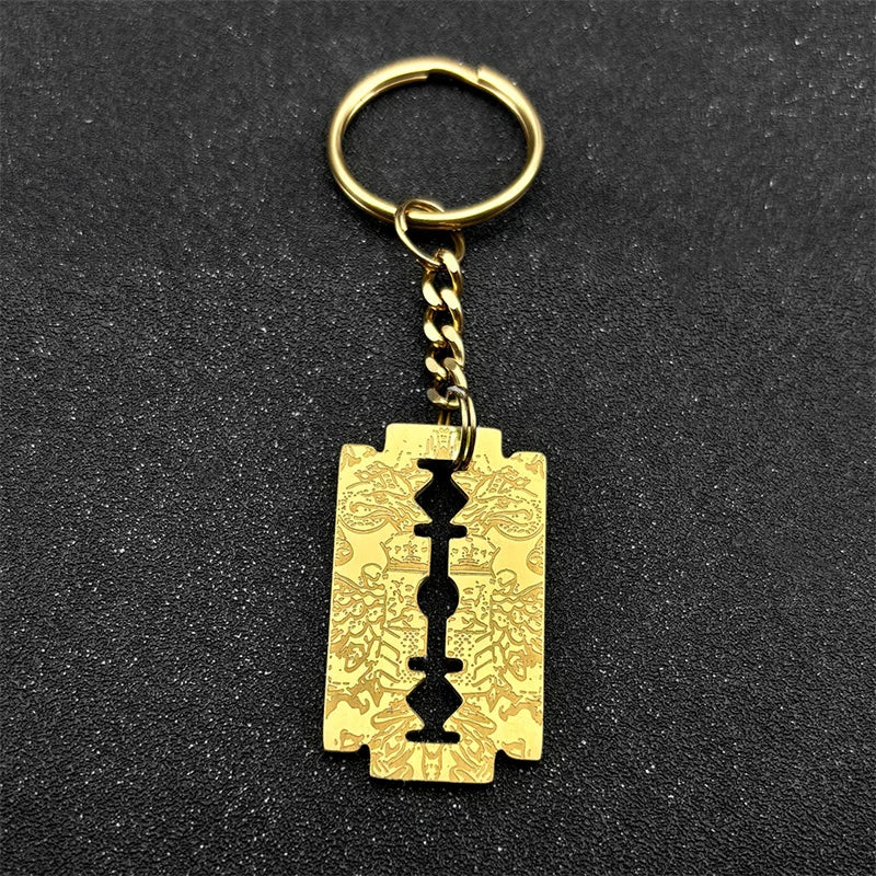 Jesus Gold Pendant Blade Razor Shape Key Keyring
