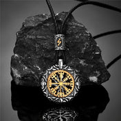 Viking Compass Vegvisir Pendant Necklace — Gold Stainless Steel
