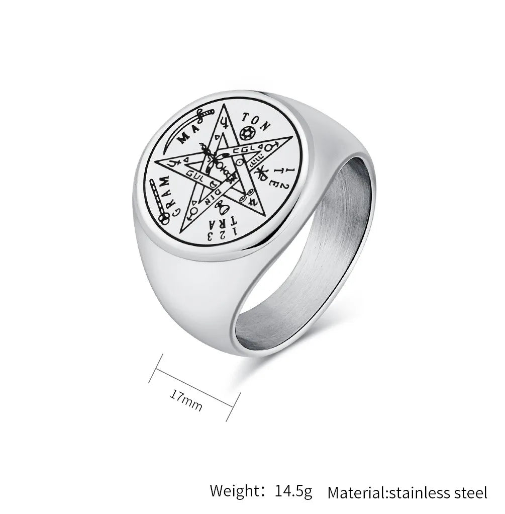 Jewish Tetragrammaton Hebrew Pentagram Rings Stainless Steel Pentacle Ring for Men Witchcraft Power Protection Amulet