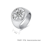Jewish Tetragrammaton Hebrew Pentagram Rings Stainless Steel Pentacle Ring for Men Witchcraft Power Protection Amulet
