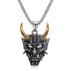 Gold Ox Horn Bodhi Demon Tooth Pendant Stainless Steel Double Skull Byzantine Necklace Hiphop Skull Demon Mask Necklace Gift