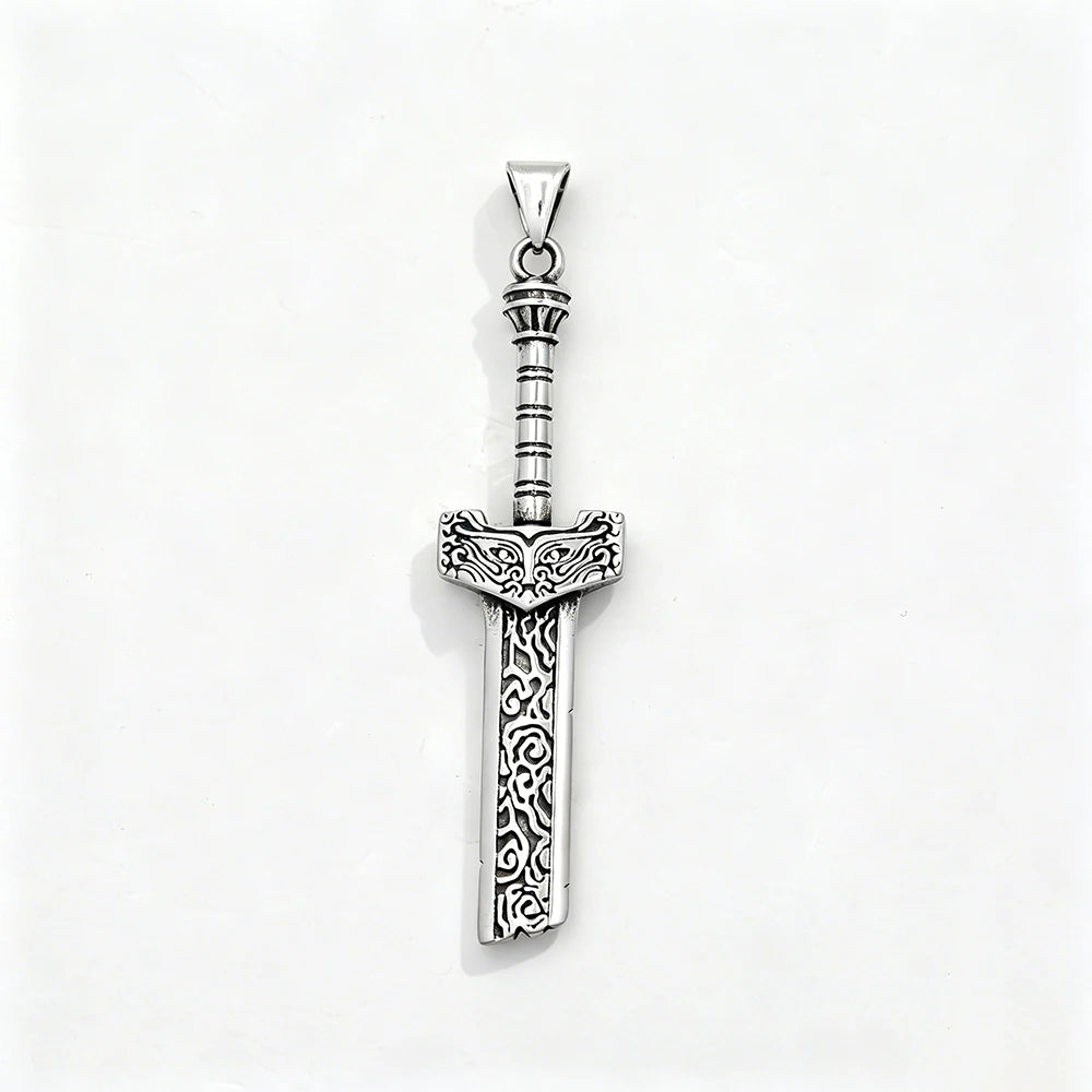 Distressed Cloud Pattern Broken Blade Stainless Steel Pendant Necklace Unisex Retro Punk Fantasy Warrior Accessory Fashion Gift