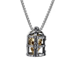 Gothic Cage Skull Pendant Necklace — Gold-Tone, Stainless Steel