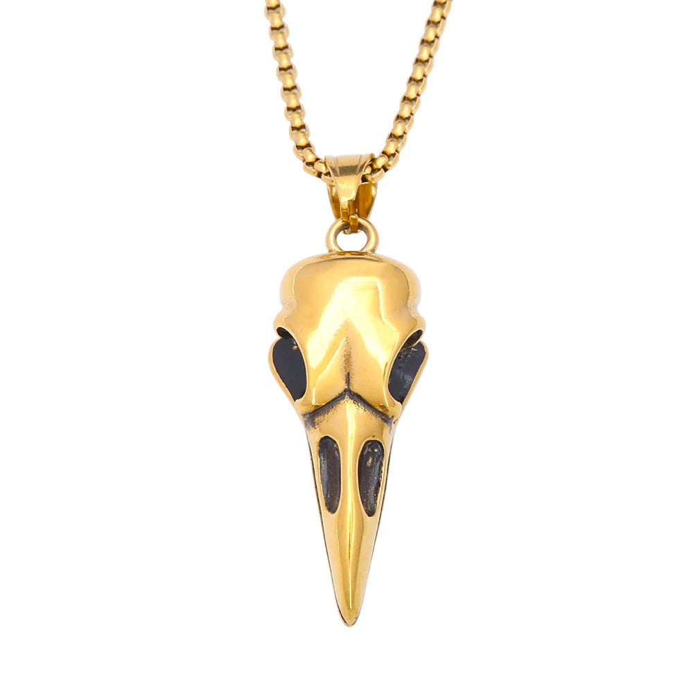 Viking Vintage Raven Skull Necklace Stainless Steel Odin Crow Pendant For Men Women Nordic Amulet Jewelry Gifts