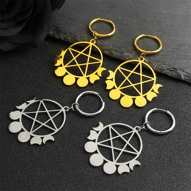 Star Moon Gold Earrings Goth Witchcraft Satan