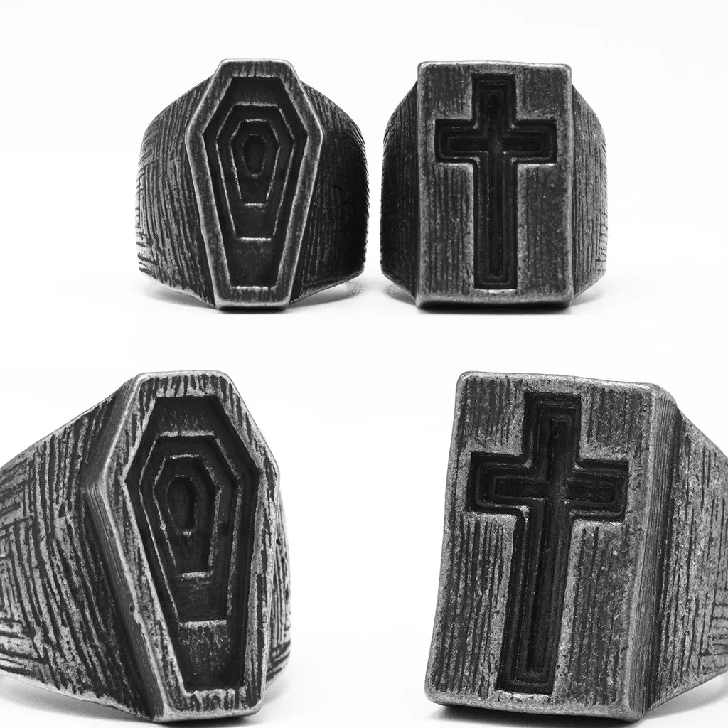 Black Cross Bible Ring — Stainless Steel