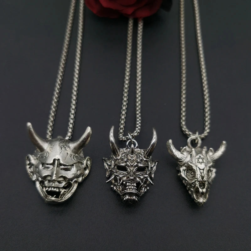 Vintage Punk Ghost Skull Mask Pendant Stainless Steel Chain Necklace Cool Men Rock Party Jewelry