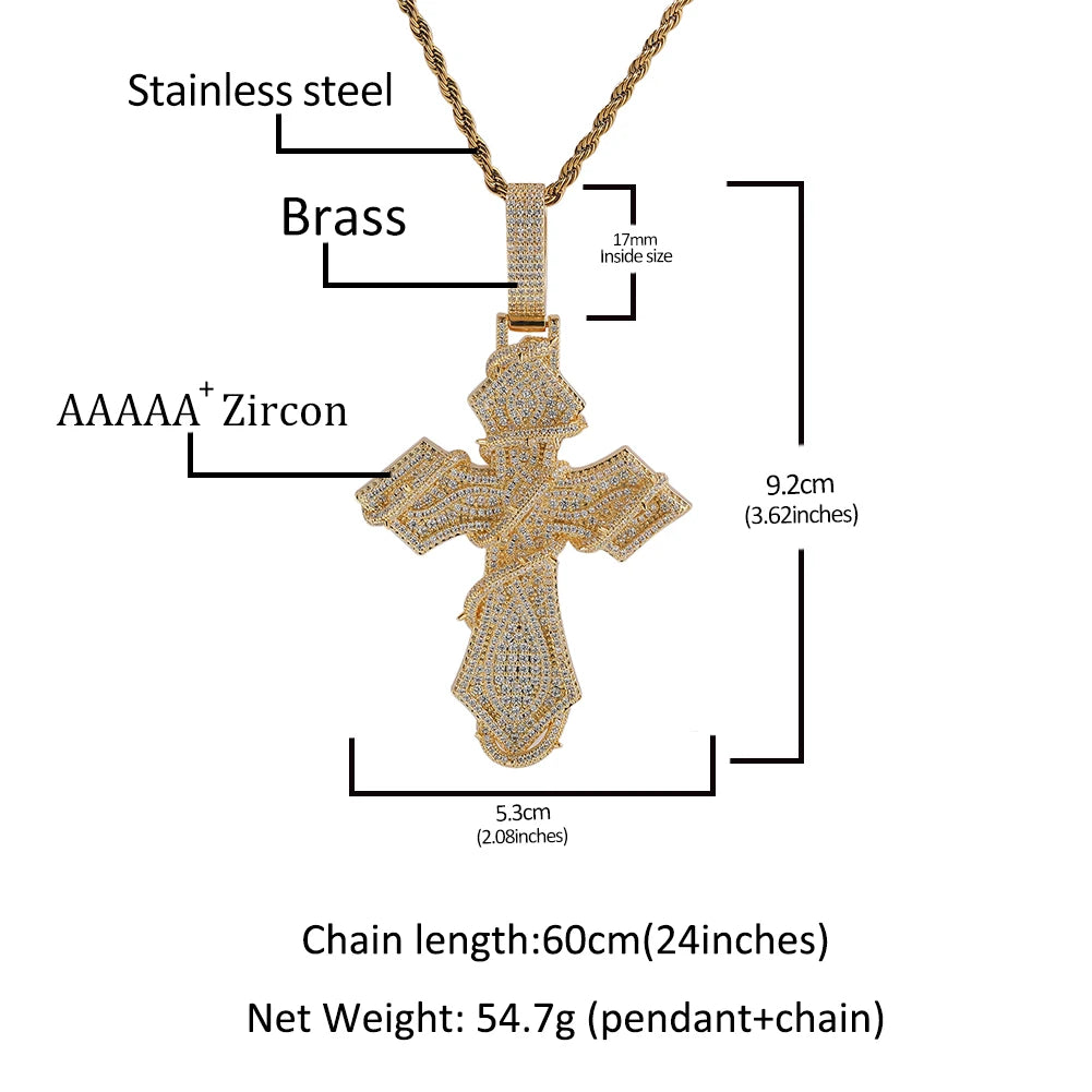 THE BLING KING Iced Out Thorn Wrapped Cross Pendant Necklace Zircon Hip Hop Jewelry Father's Day Graduation Gift for Men