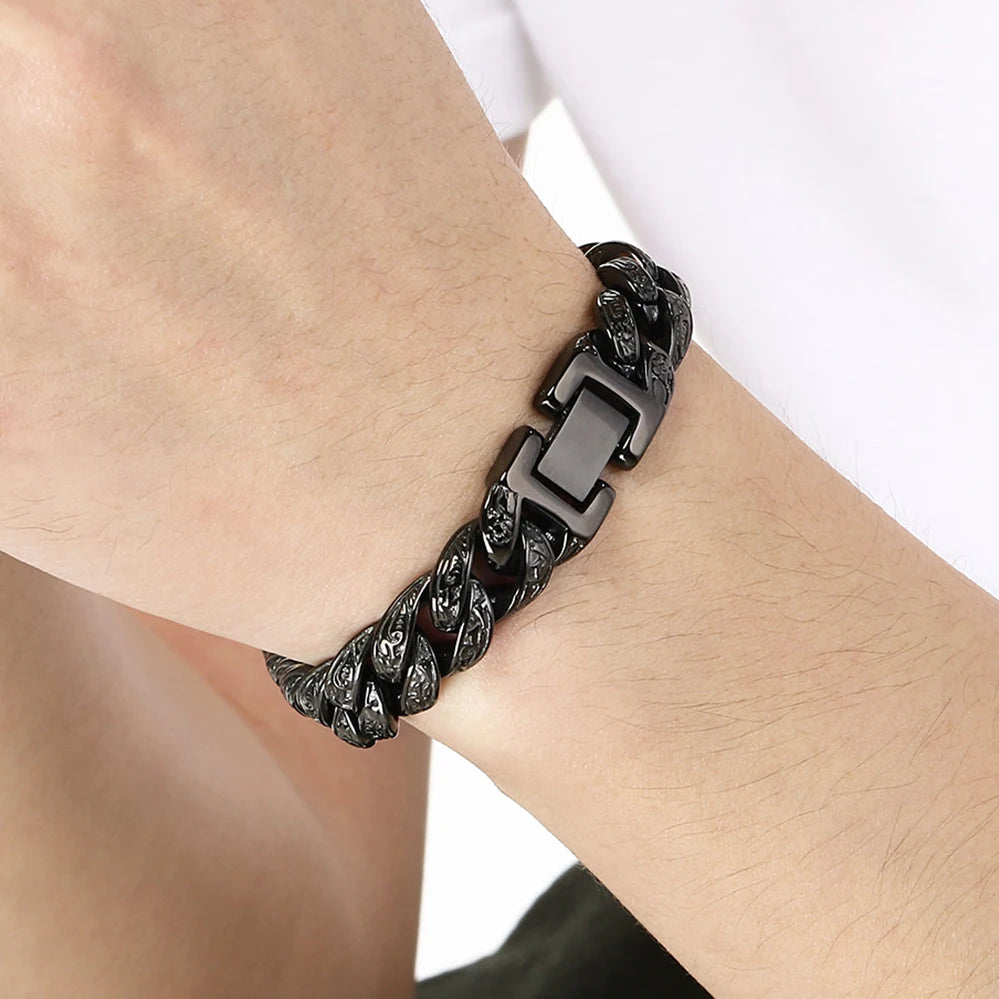 Vintage 13MM Wide Cuban Link Chain Bracelet for Man Solid 316l Stainless Steel Men's Bracelets Wrist Hand Jewelry Gifts