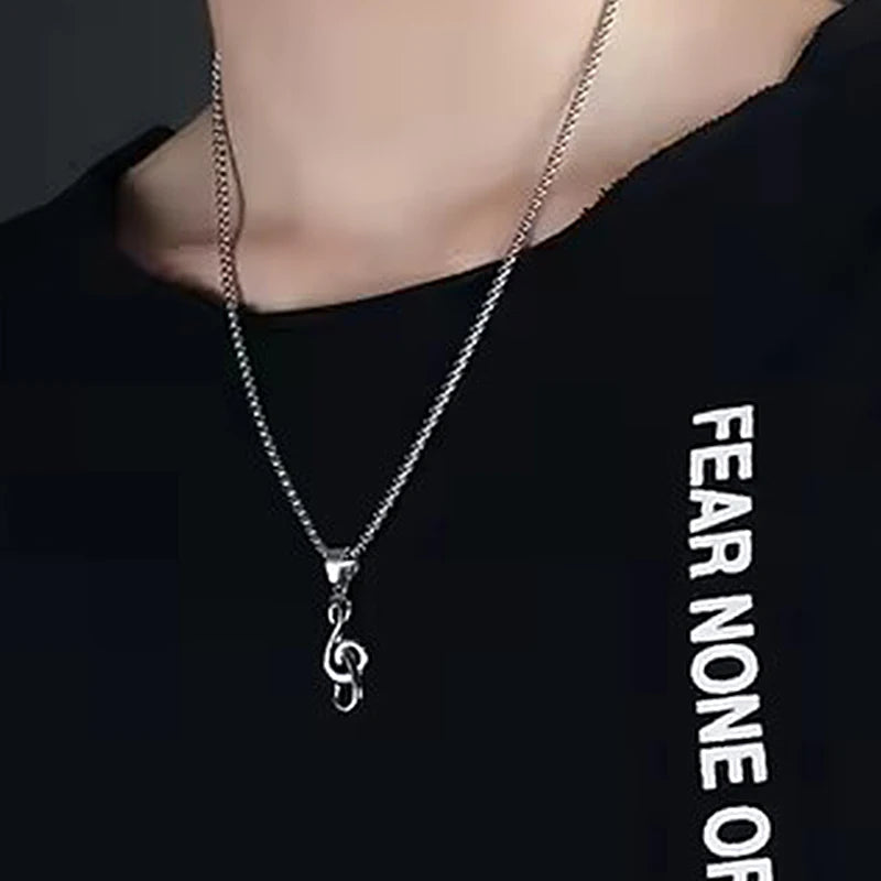 Gold Music Notation Box Chain Pendant Necklace