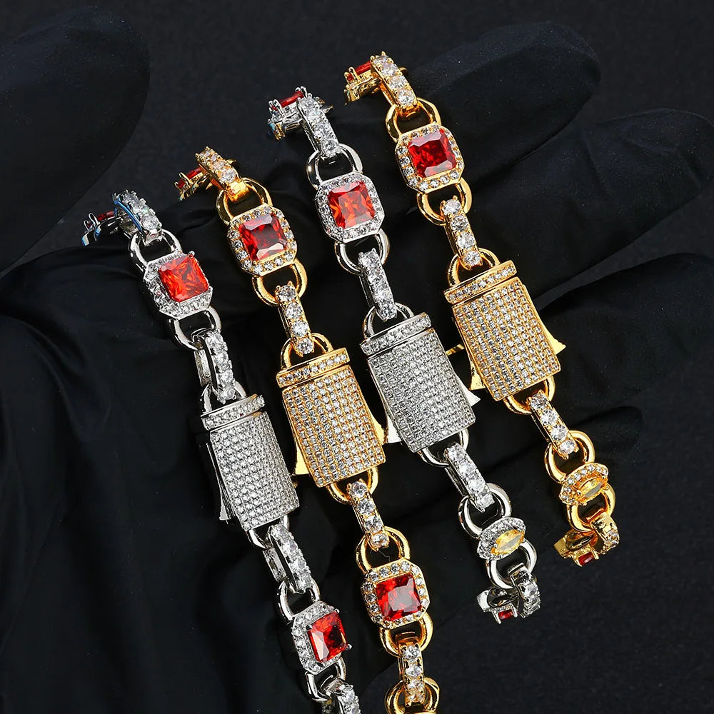 Gold Iced Out Heart Cuban Chain Necklace Colorful
