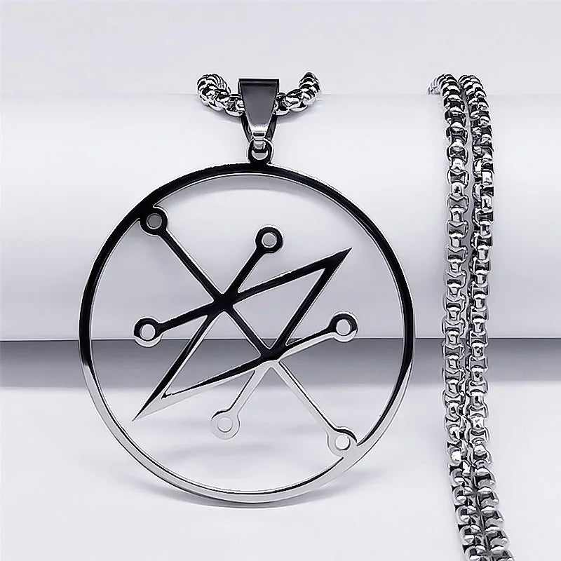 Azazel Sigil Silver Pendant Necklace — Stainless Steel