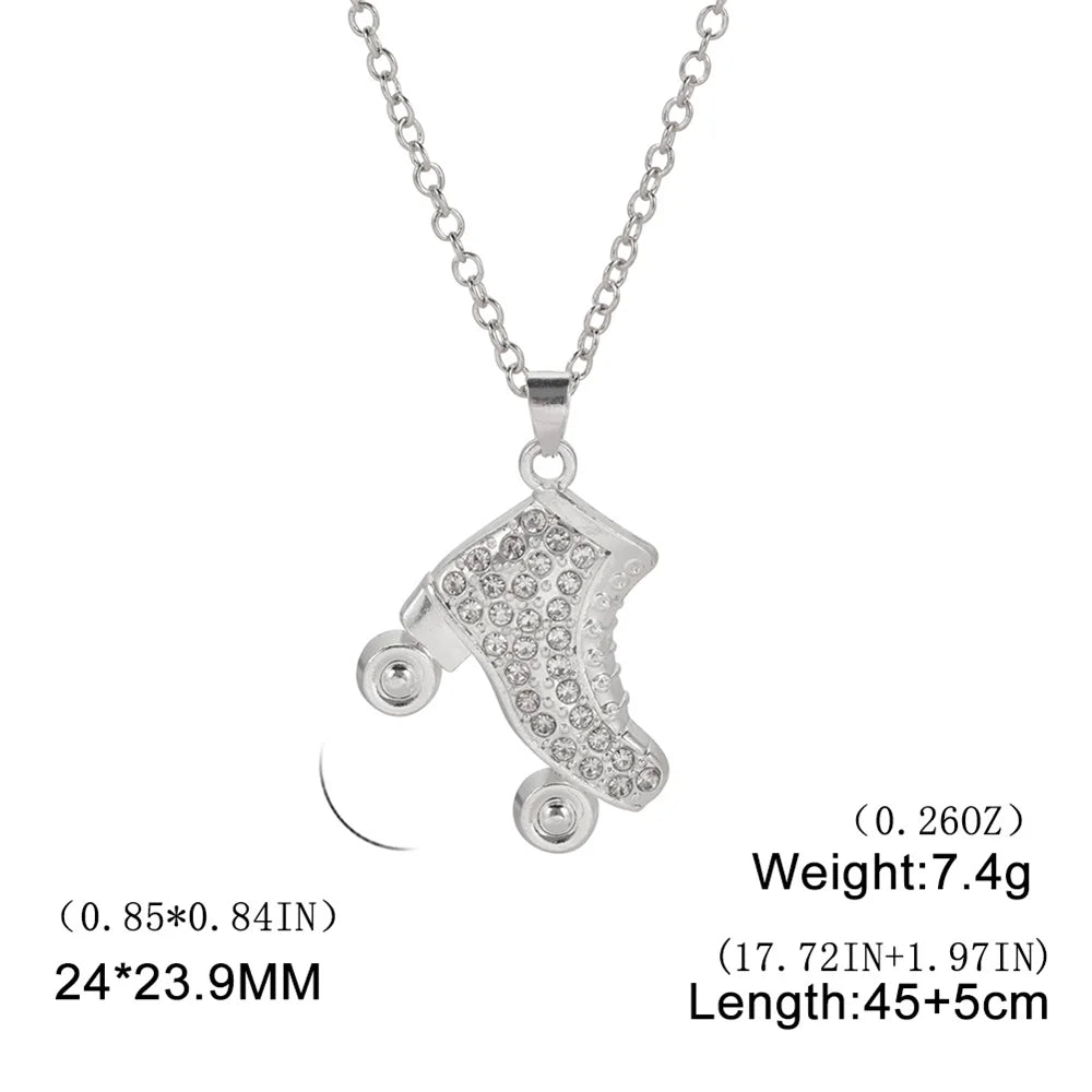 CZ Roller Skate Charm Pendant Necklace for Women