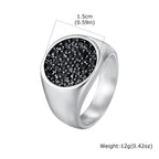 Men Signet Ring, Stainless Steel Paved Black Cubic Zirconia Band Punk Hip Hop Finger Jewelry Gift for Male Party Daily
