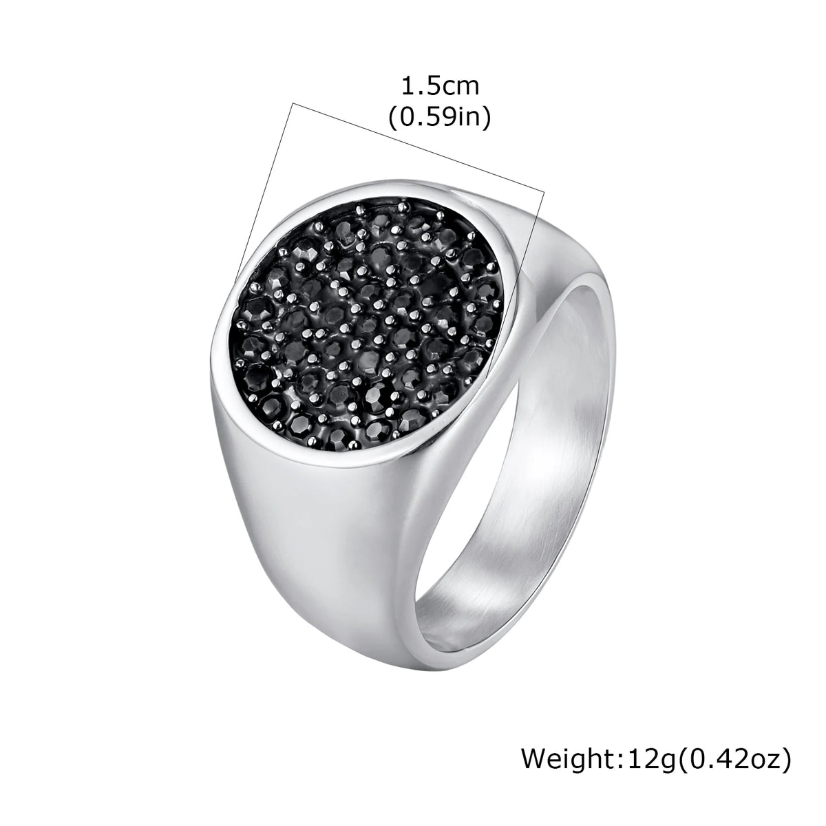 Men Signet Ring, Stainless Steel Paved Black Cubic Zirconia Band Punk Hip Hop Finger Jewelry Gift for Male Party Daily