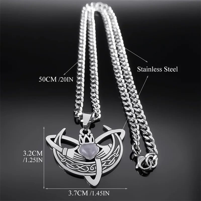 Heart Celtic Knot Steel Pendant Crescent Moon