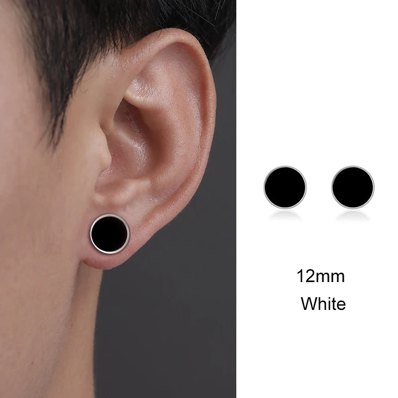 Trendy HipHop Titanium Steel Round Men's Stud Earrings Hippie Stainless Steel Black Drip Earings for Men Couple