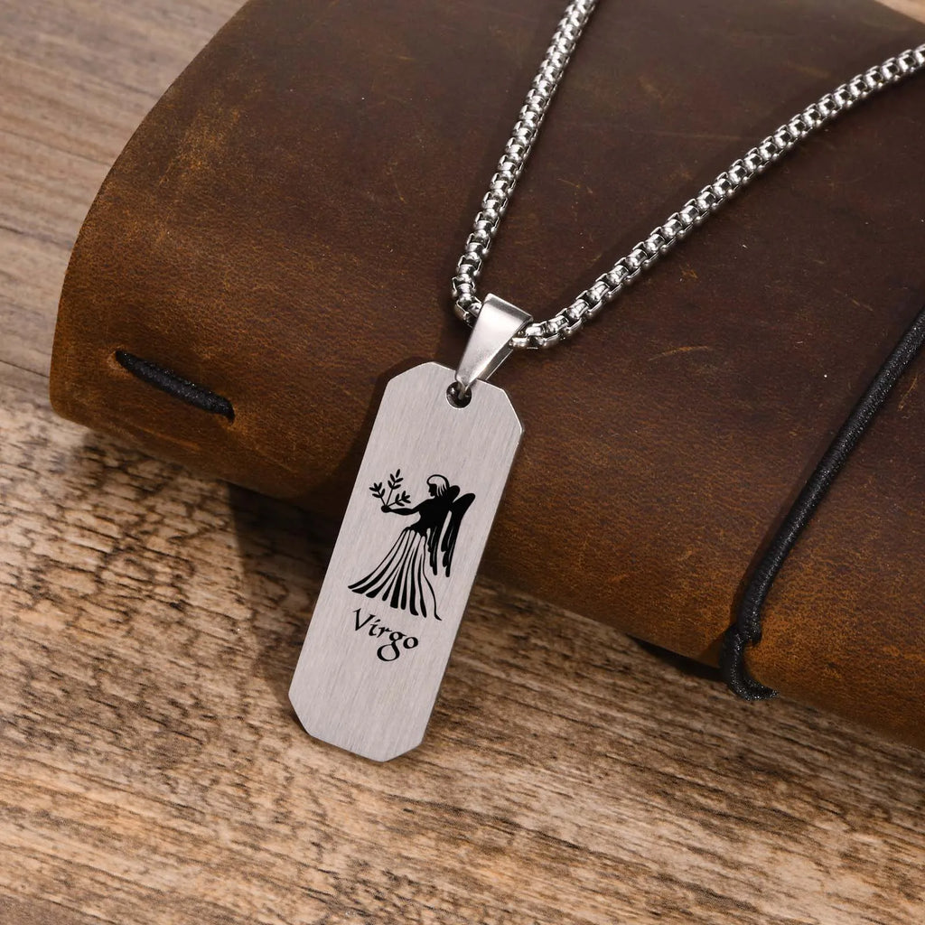 Zodiac Bar Pendant Necklace — Stainless Steel
