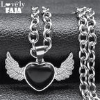 Gothic Heart Angel Wings Pendant — Black SS