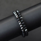 Black-Tone Beaded Bracelet Set — 6mm 8mm Wrap