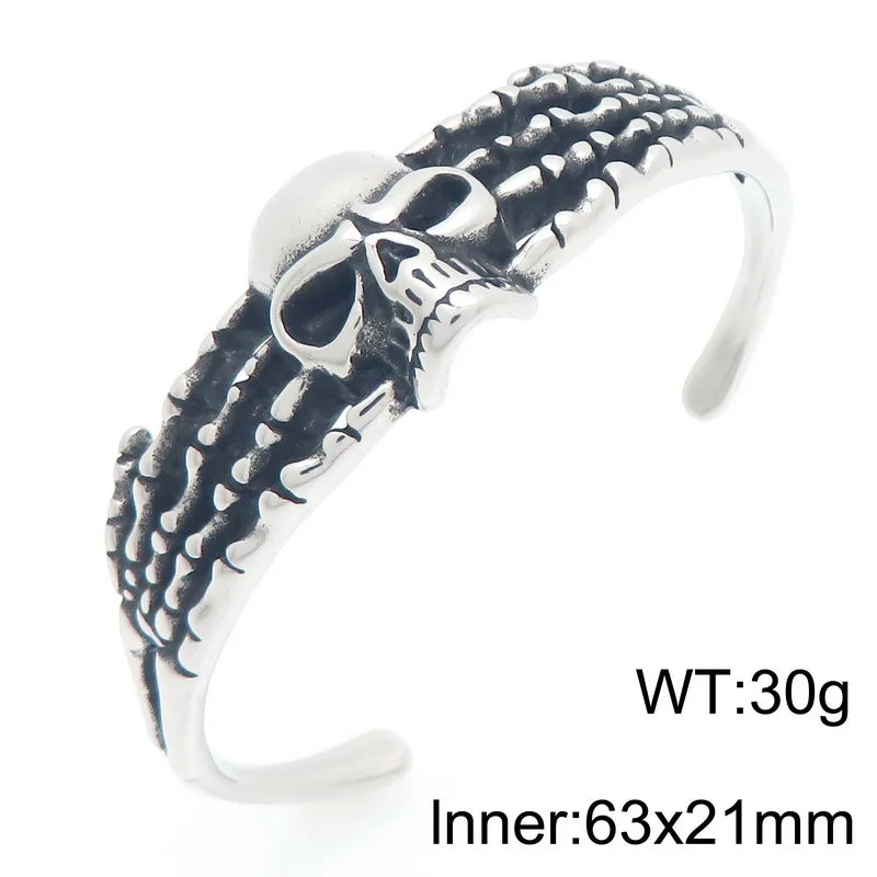 Cool Gothic Viking Skull Head Bracelet for Men Solid Stainless Steel Bangle Bracelets Opening Cuff Punk Rock Jewelry