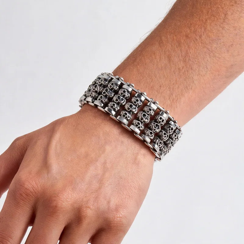 Bracelets For Men's Boy Fashion Chain Jewelry, 316L Stainless Steel Rock Punk Motorbiker Cross Flower Bracelet and