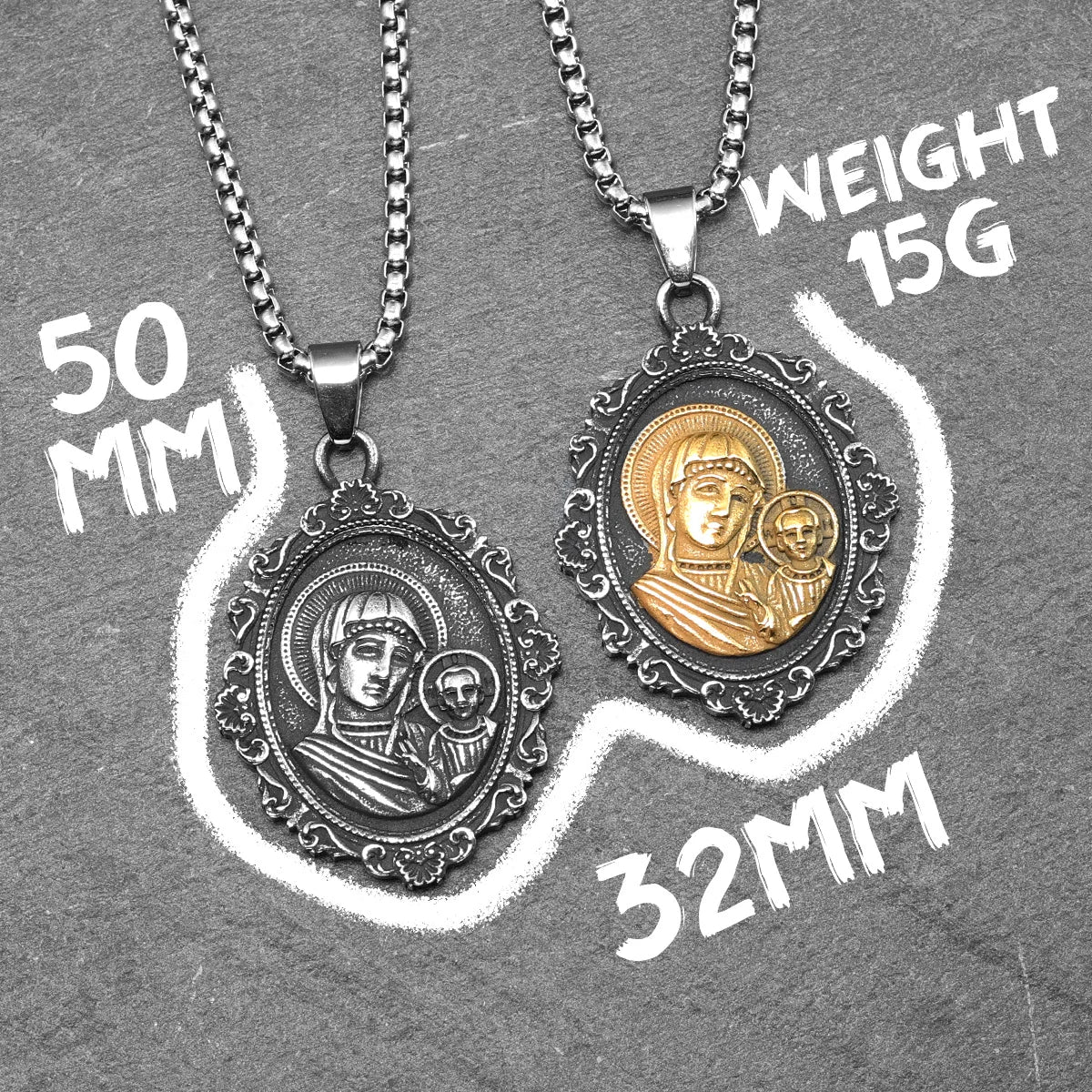 Virgin Mary Pendant Necklace — Stainless Steel