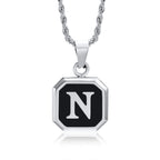 Initials Necklaces for Men Women,A-Z 26 Letters Black Square Stainless Steel Pendant Collar,45-60CM Twisted Rope Chain