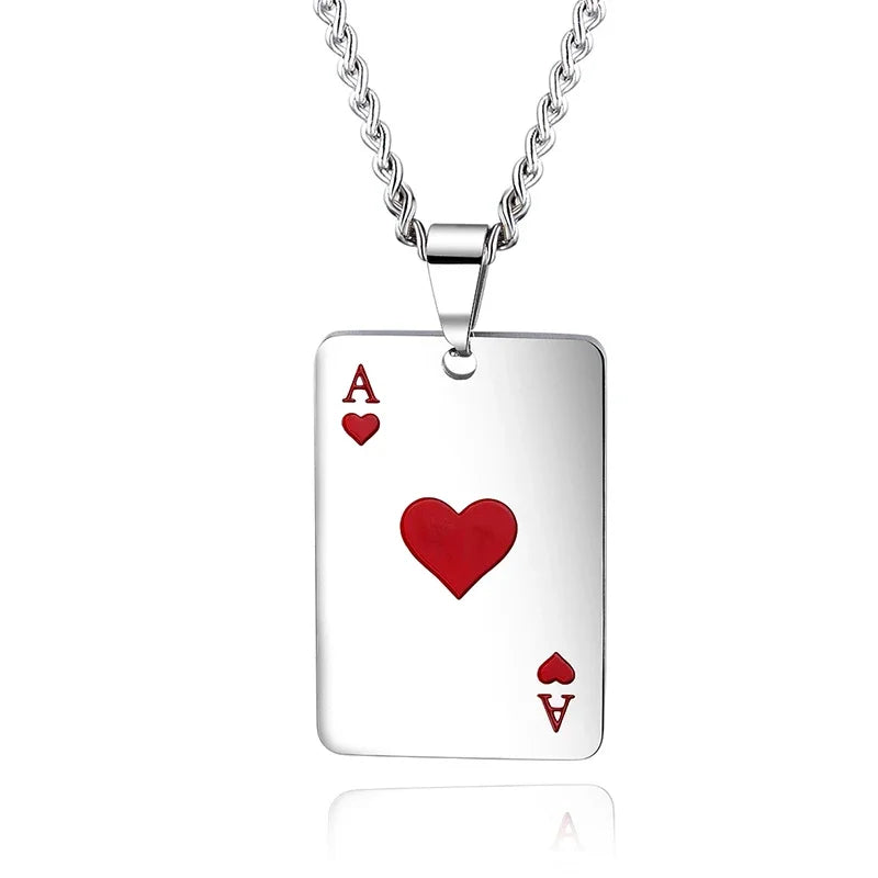Lucky Ace Playing Card Suit Pendant Necklace — Stainless Steel
