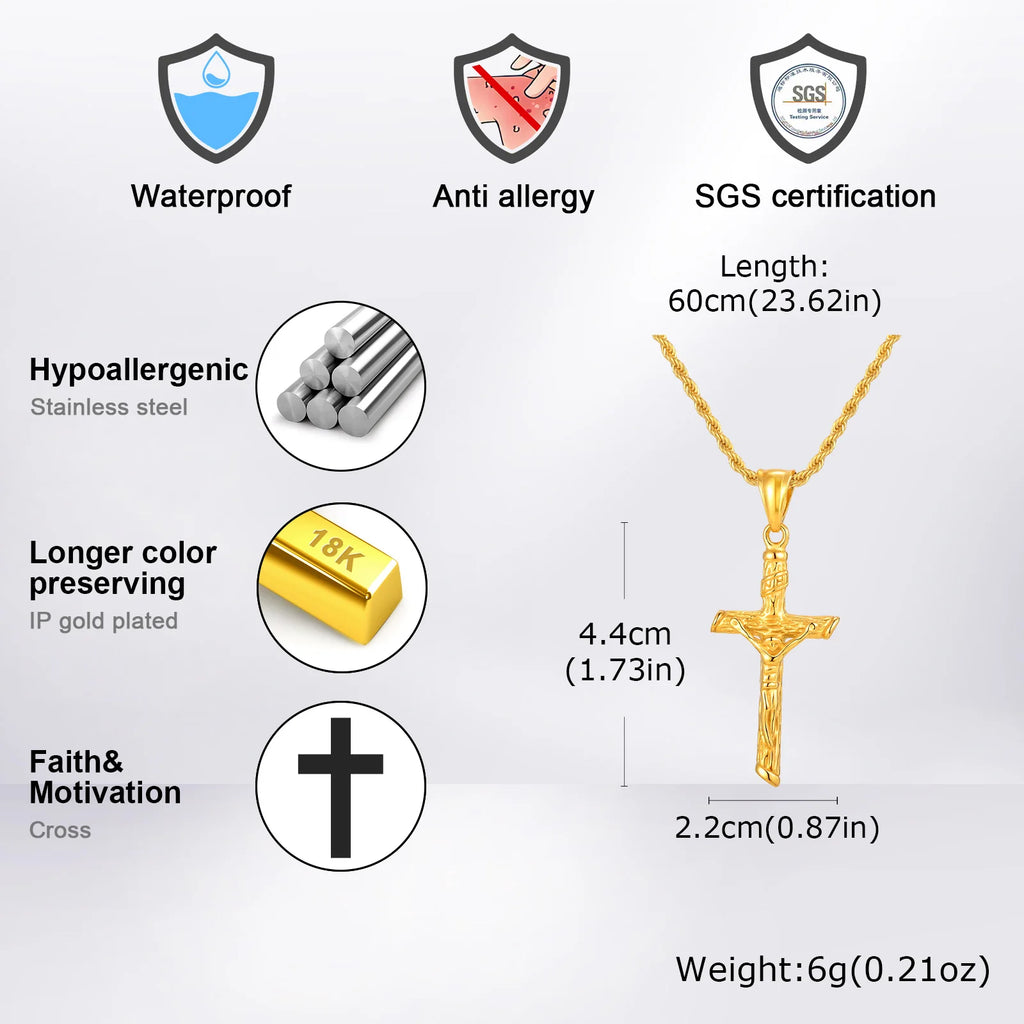 Religious Cross Jesus Pendant Necklace for Men Women, Non-Fading Stainless Steel Chains Choker, Prayer Faith Jewelry
