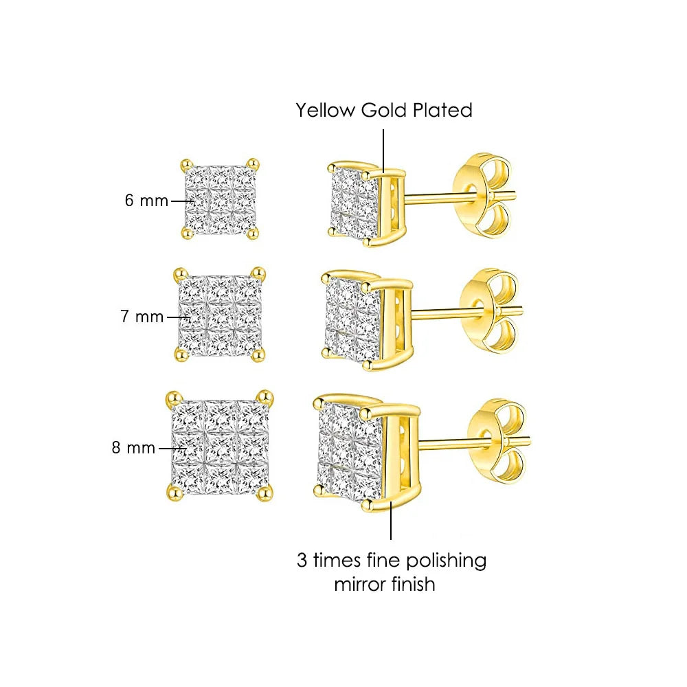 Gold Iced Out Square Zirconia Earrings Statement