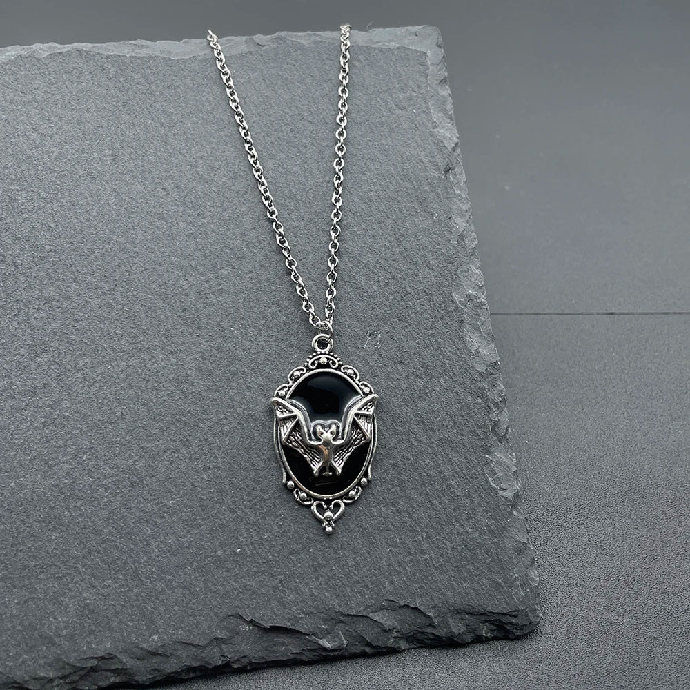 Y2k Black Series Cross And Bat Pendants Unisex Necklace Stainless Steel Chain Jewelry for Men And Women