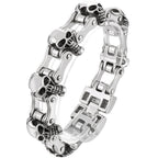 Men's Bike Chain Skull Bracelet Masculine Heavy Stainless Steel Skeleton Head Bracelets Party Accessories for Rapper