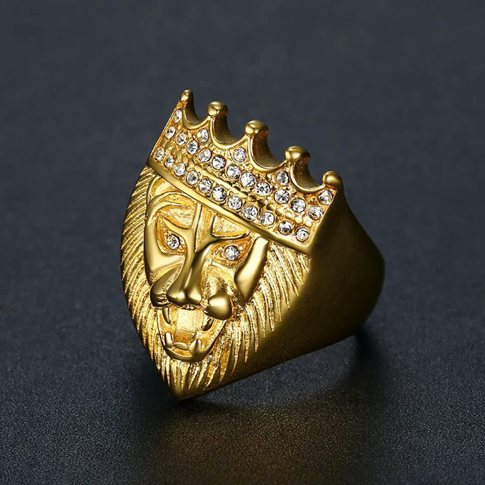 Lion Head Ring Gold Silver 3D Animal Band — Stainless Steel