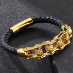 Rotatable Relieve Stress Skull Head Beads Bracelets for Man Punk Gothic Stainless Steel & Leather Motorcycle Biker