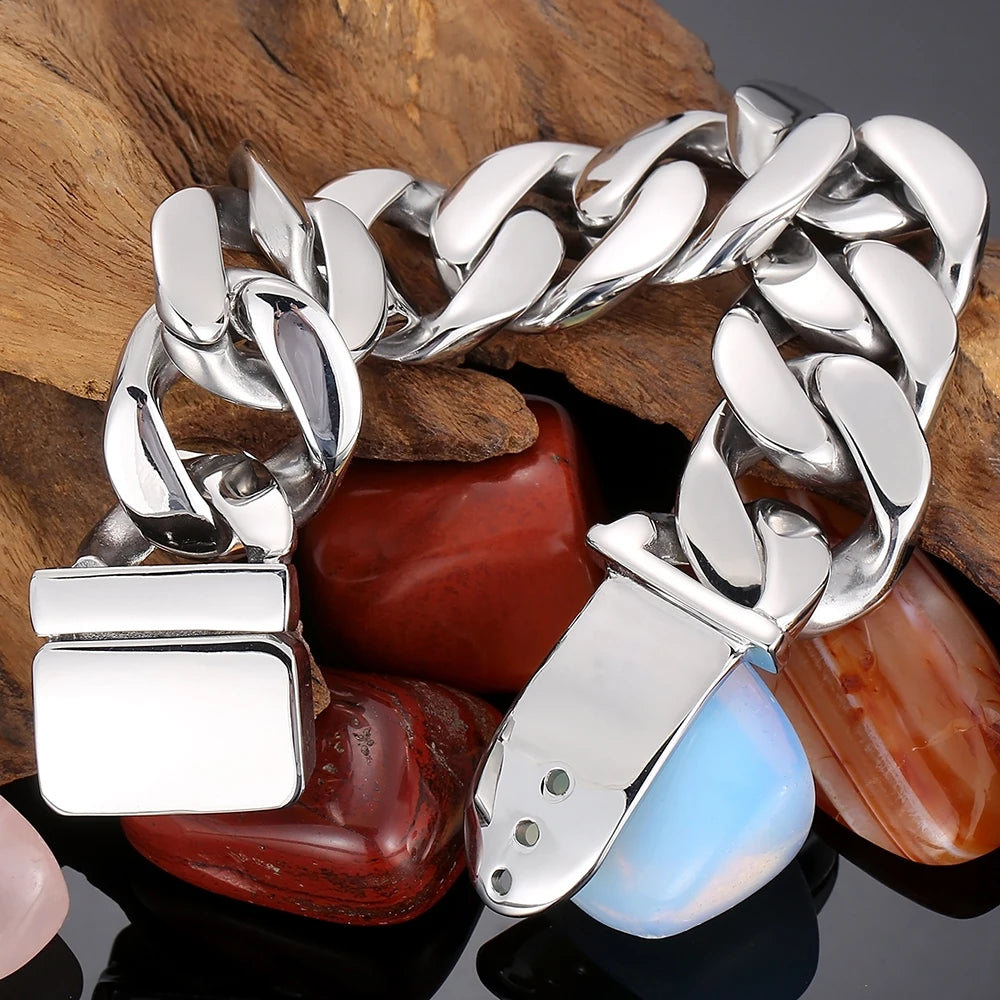 Men Bracelet for Man In Brushed Stainless Steel Luxury Gold Color 25MM Curb Link Chain Men's Bracelets On Hand Bands