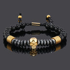 Luxury Black Natural Stone Beads Skull Crown Leopard Head Charms Man Bracelet For Women Hand Jewelry Gift