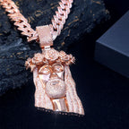 Rose Gold Jesus Cuban Pendant Necklace Iced Out